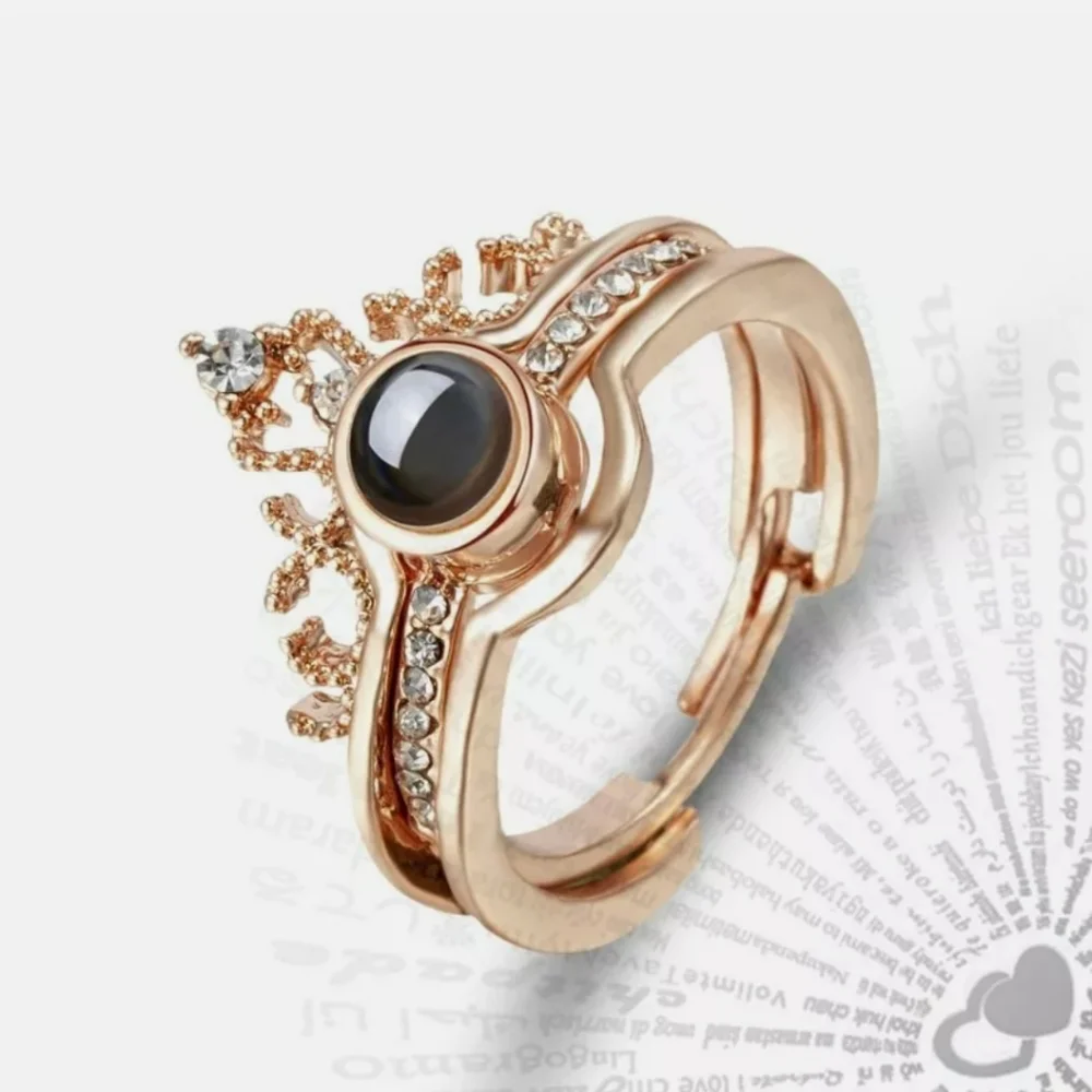 New 2 in 1 I Love You 100 Languages Crown Light Projection Knuckle Ring._3